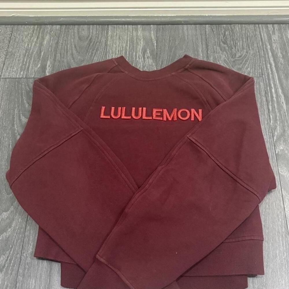 Burgundy Embroidered Logo Cropped Crew Sweatshirt
